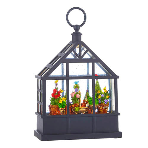 POTTED SPRING FLOWERS LIGHTED WATER GREENHOUSE, 9.5"