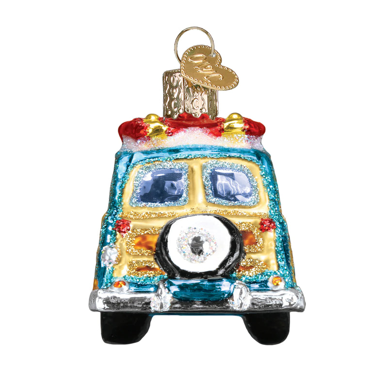 Surf's Up Wagon Glass woody with Surfboard Ornament by Old World Christmas, 4.5"