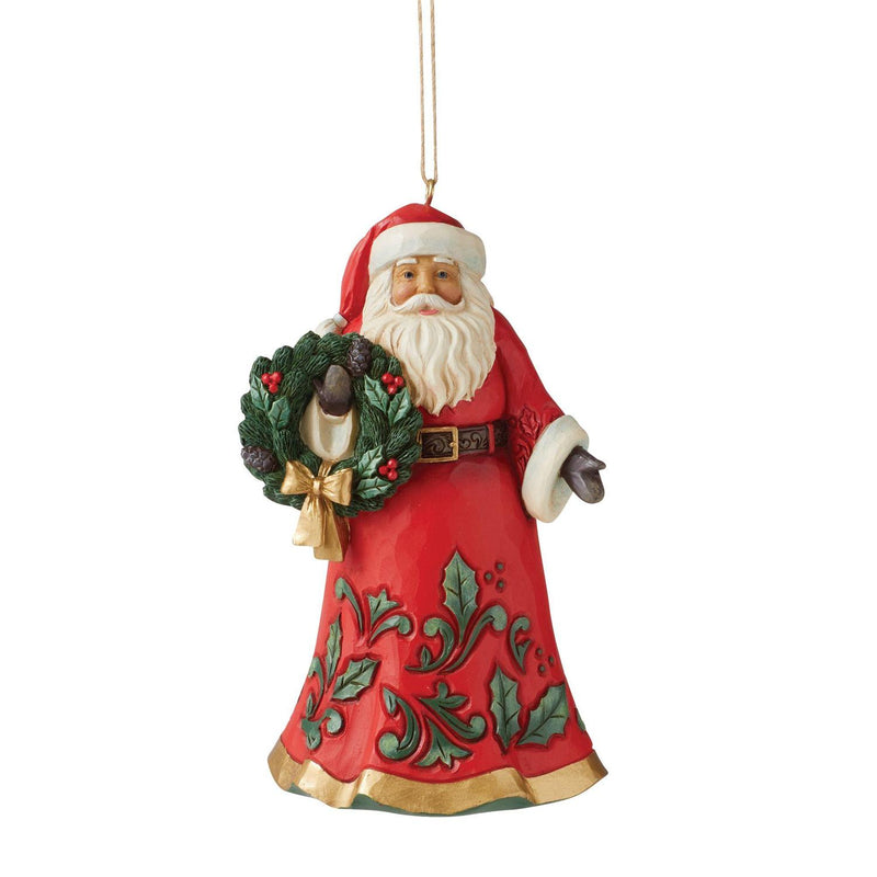 Jim Shore Santa With Wreath Ornament, 4.5"