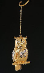 Owl Ornament, 24K Gold Plated w/ Swarovski Crystal