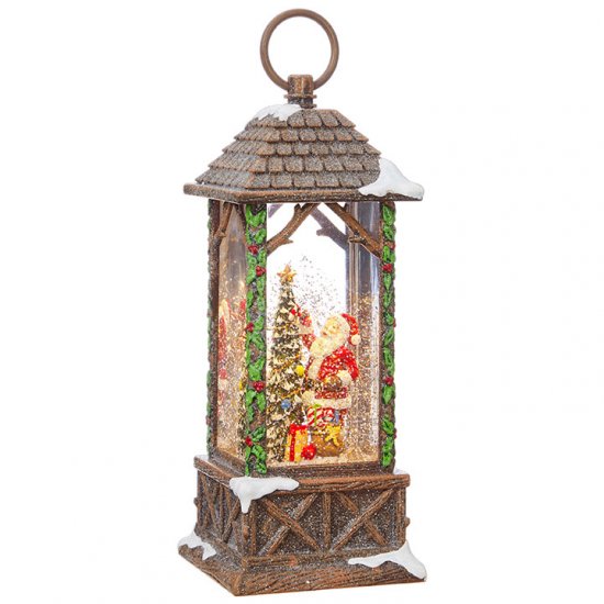 Santa Decorating Tree Lighted Water Lantern 10.75"