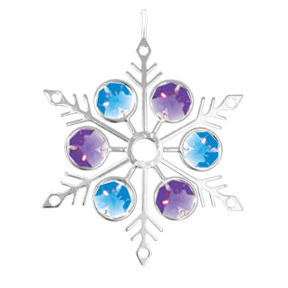 Snowflake Ornament, Chrome Plated w/ Swarovski Crystal, 3.5"
