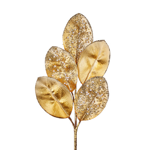 Bead and Pearl Jeweled Magnolia Leaf Spray, 18"