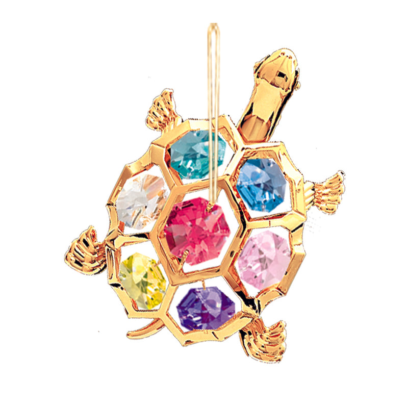 Turtle Ornament, 24K Gold Plated w/ Swarovski Crystal