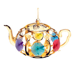 Tea Pot Ornament, 24K Gold Plated w/ Swarovski Crystal
