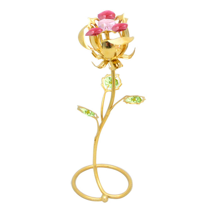 Rose 24K Gold Plated w/ Swarovski Crystal, Small 7.5" H