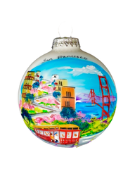 Hand Painted San Francisco Cable Car Glass Ball Ornament