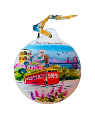 Hand Painted Ceramic San Francisco Cable Car Ornament