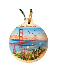 Golden Gate Bridge w/ San Francisco Hand Painted Ceramic Ornament, 3.5
