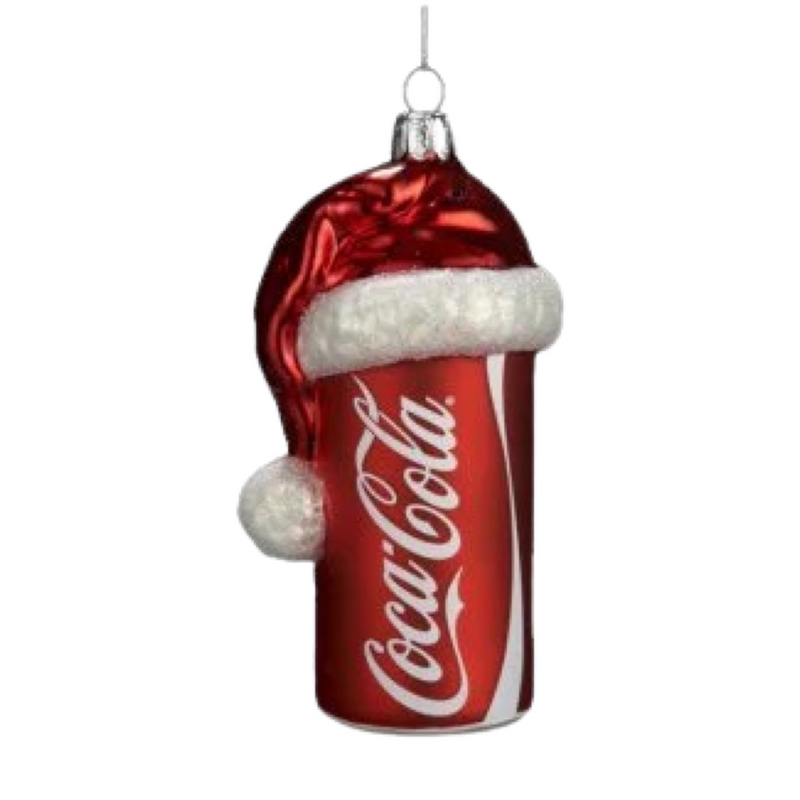 Glass Coke Can with Santa Hat 4.5"