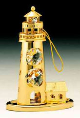 Light House Ornament, 24K Gold Plated w/ Swarovski Crystal