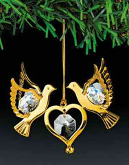 Double Dove Ornament, 24K Gold Plated w/ Swarovski Crystal