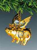Flying Pig Ornament, 24K Gold Plated w/ Swarovski Crystal