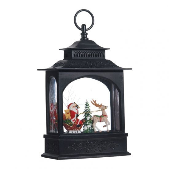 Lantern Water Globe Santa in Sleigh 11"