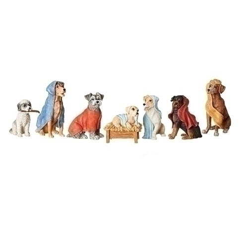 Dog Nativity W/Blanket Robes 7 Pc Set 3.5"