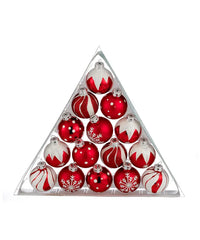 Red and White Decorated Glass Ball Ornaments, 15-Piece Box Set