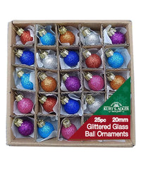 Miniature Glitter Glass Ball Ornaments, 25-Piece Box Set, 20MM