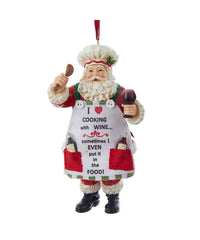 Resin Chef Santa with Wine Ornament , 5