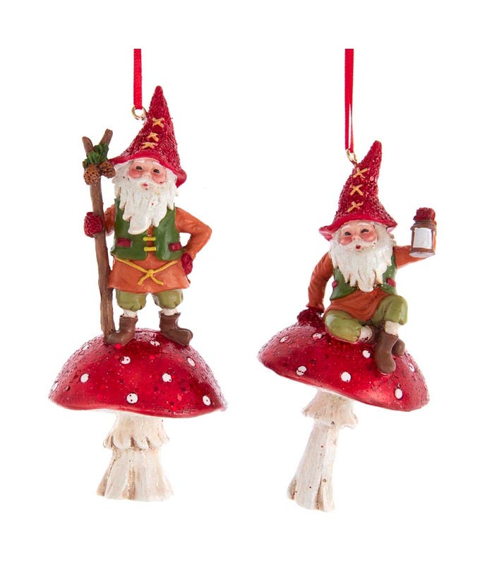 Resin Pinecone Gnome on Mushroom Ornament, 4.72"