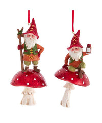 Resin Pinecone Gnome on Mushroom Ornament, 4.72