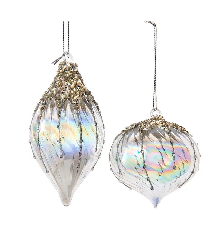 Glass Iridescent Onion and Finial Ornament, 4.5"
