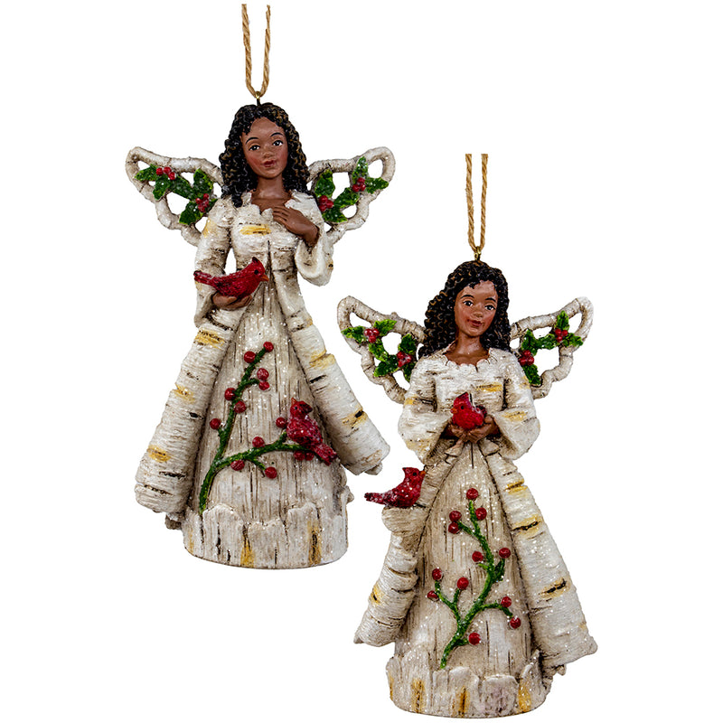 Black Birch Berry Angel Ornaments, 2 Assorted 5"