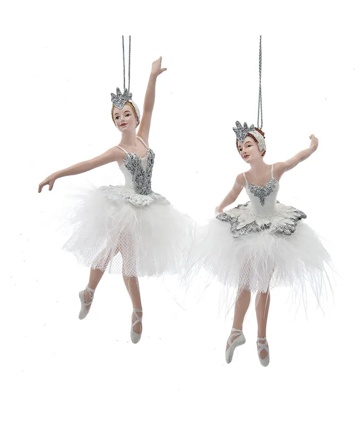 Silver and White Ballerina Ornaments, 2 Assorted, 5.25"
