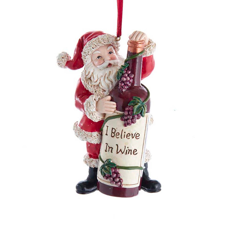 I believe In Wine Santa with Wine Bottle Ornament, 4.5"