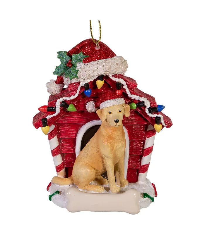 Yellow Labrador retriever W/Doghouse Ornament 4"