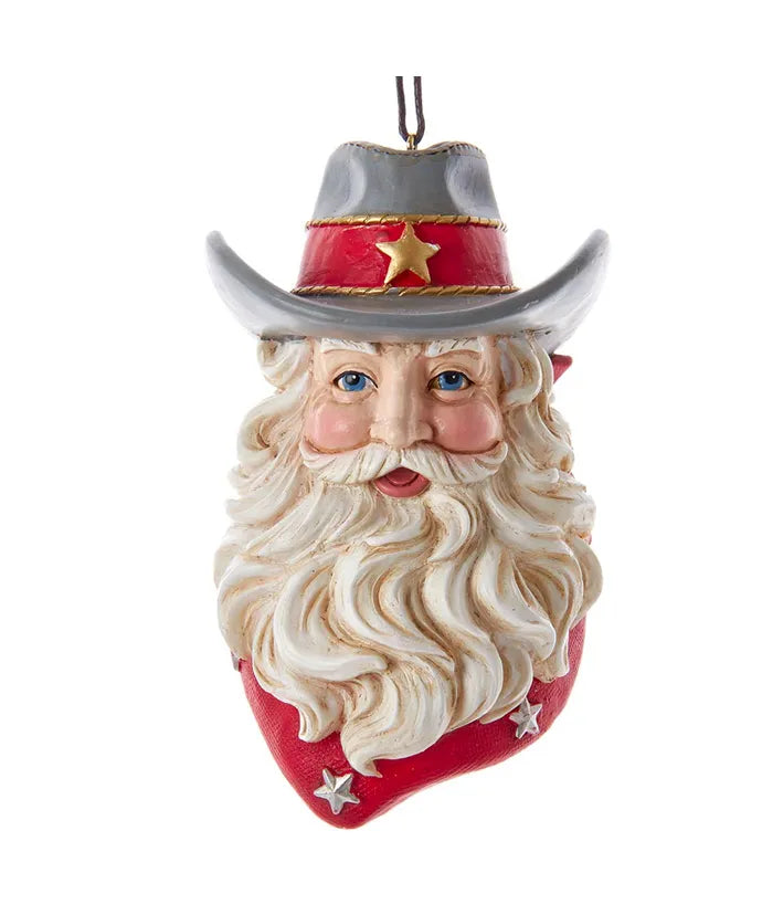Western Santa Head Ornament, 4.25"