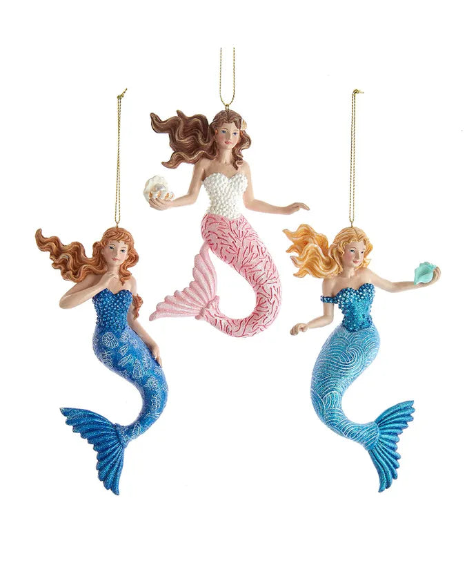 Mermaid With Ocean Pattern Ornament, 6.25"