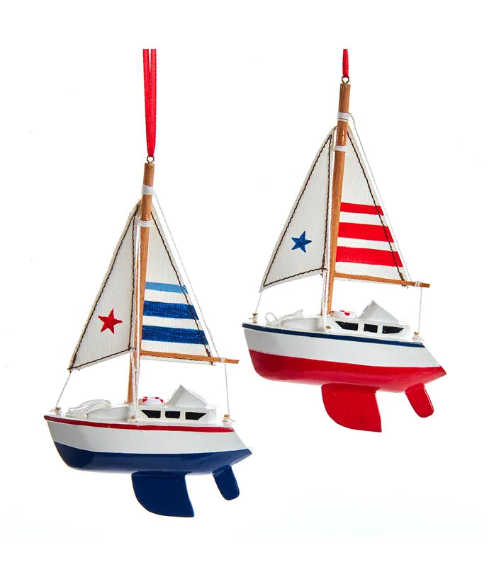 Wooden Nautical Sailboat Ornament, 6"