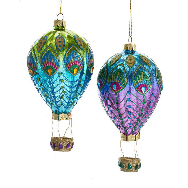 Glass Peacock Hot Air Balloon Ornaments 6"