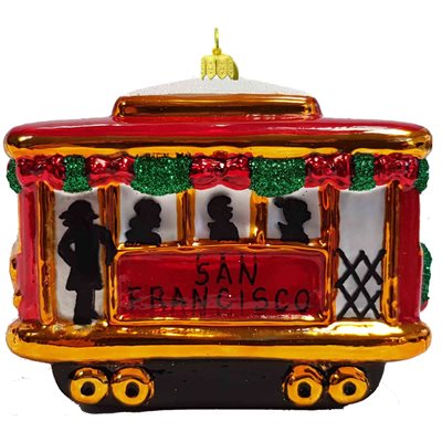 San Francisco Cable Car European Glass Ornament, 3.5"