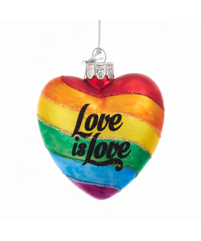 Love is Love Glass Heart Ornament 4"