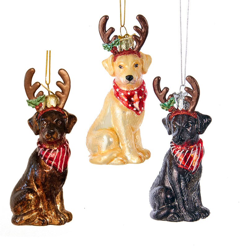 Glass Labrador Retriever Dog with Antlers Ornaments, 4"