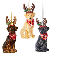 Glass Labrador Retriever Dog with Antlers Ornaments, 4