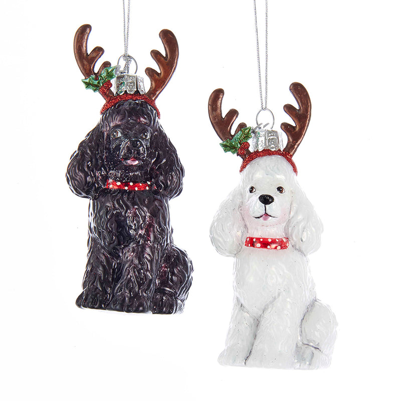 Poodles With Antlers Glass Ornament, 4"
