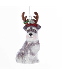 Schnauzer With Antlers Glass Ornament, 4