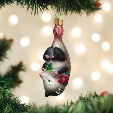 Blossom Opossum Glass Ornament by Old World Christmas, 4.25"