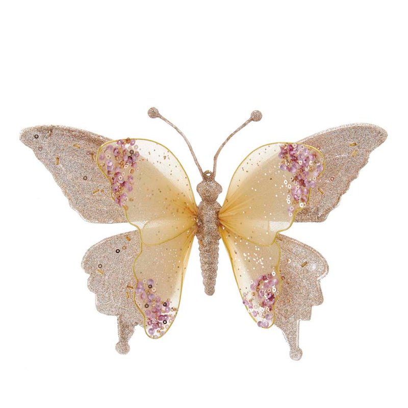 Gold and Pink Lace Butterfly Clip-On Ornament, 9.5"