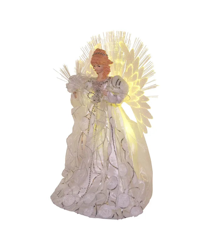 Multicolored Fiber-Optic LED White and Silver Angel Treetop, 18"