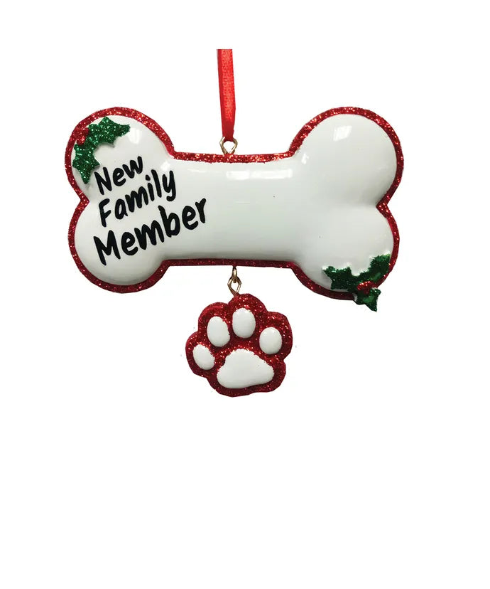 New Family Member Dog Bone Ornament 3.75"