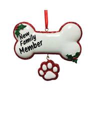 New Family Member Dog Bone Ornament 3.75